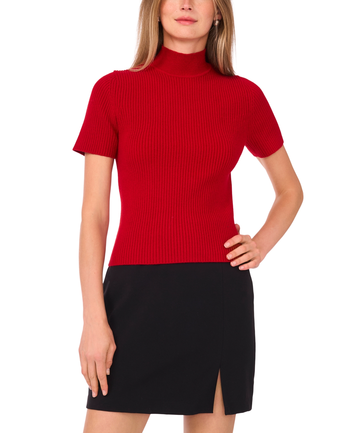 1.state Women's Short Sleeve Turtleneck Sweater