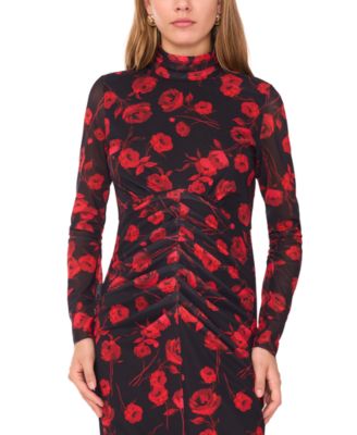 Women's Long Sleeve Mock Neck Mesh Midi Dress