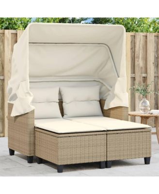 Garden Sofa Beige PE rattan, powder-coated steel, polyester fabric