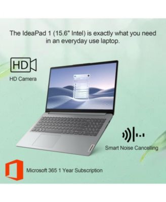 IdeaPad 1 Home Laptop, 15.6" FHD Display, Intel Celeron Dual Core Processor, 12GB RAM, 384GB Storage(128GB eMMC + 256GB PCIe), 1 Yr Office 365, Wi-Fi 6, W11H, Additional 1 Yr ADP
