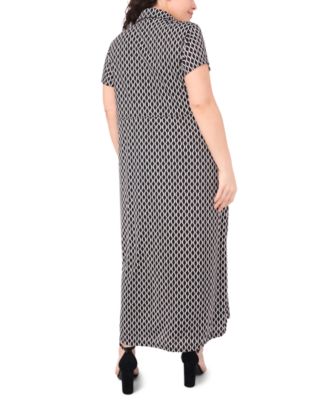 Plus Size Short Sleeve Printed Maxi Dress