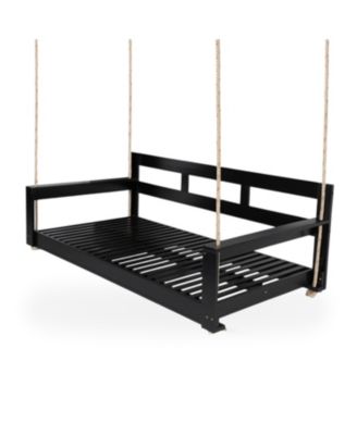 TOPMAX Acacia Wood Twin Size Porch Swing Daybed with Hanging Ropes