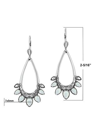 Sterling Silver White Mother of Pearl Open Pear Gemstone Lever Back Earrings