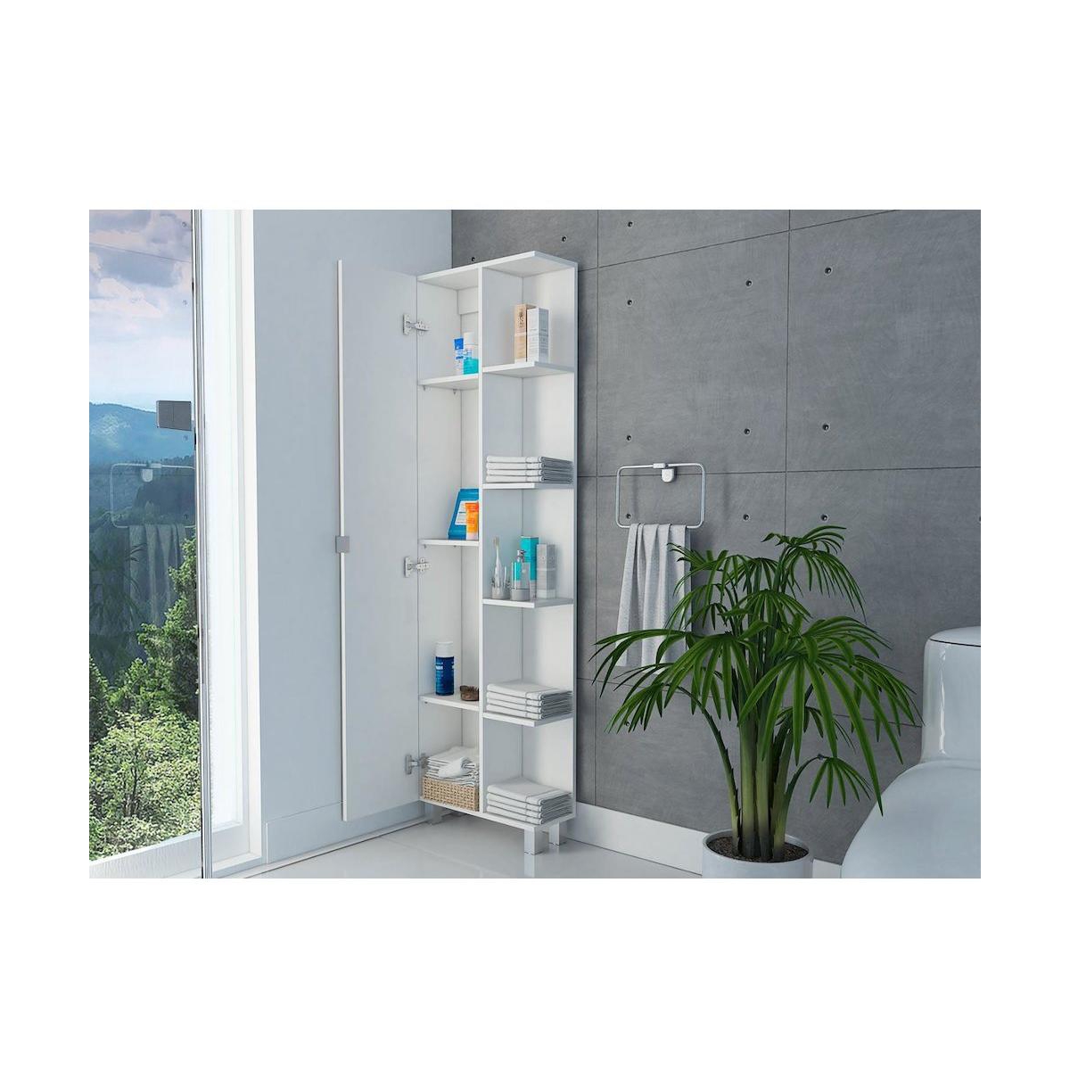 Tuhome Urano Mirror Linen Cabinet White Mdf