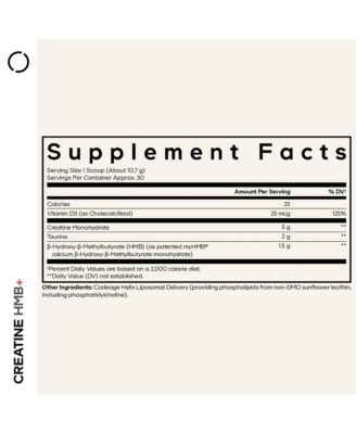 Creatine HMB+ Powder - Creatine Monohydrate, Taurine, myHMB Supplement, Vitamin D3 - Sports Support Supplement - Unflavored - 11.32 oz