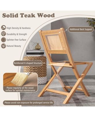 4 PCS Folding Patio Chairs with Inclined Backrest Teak Wood Outdoor Dining Chairs