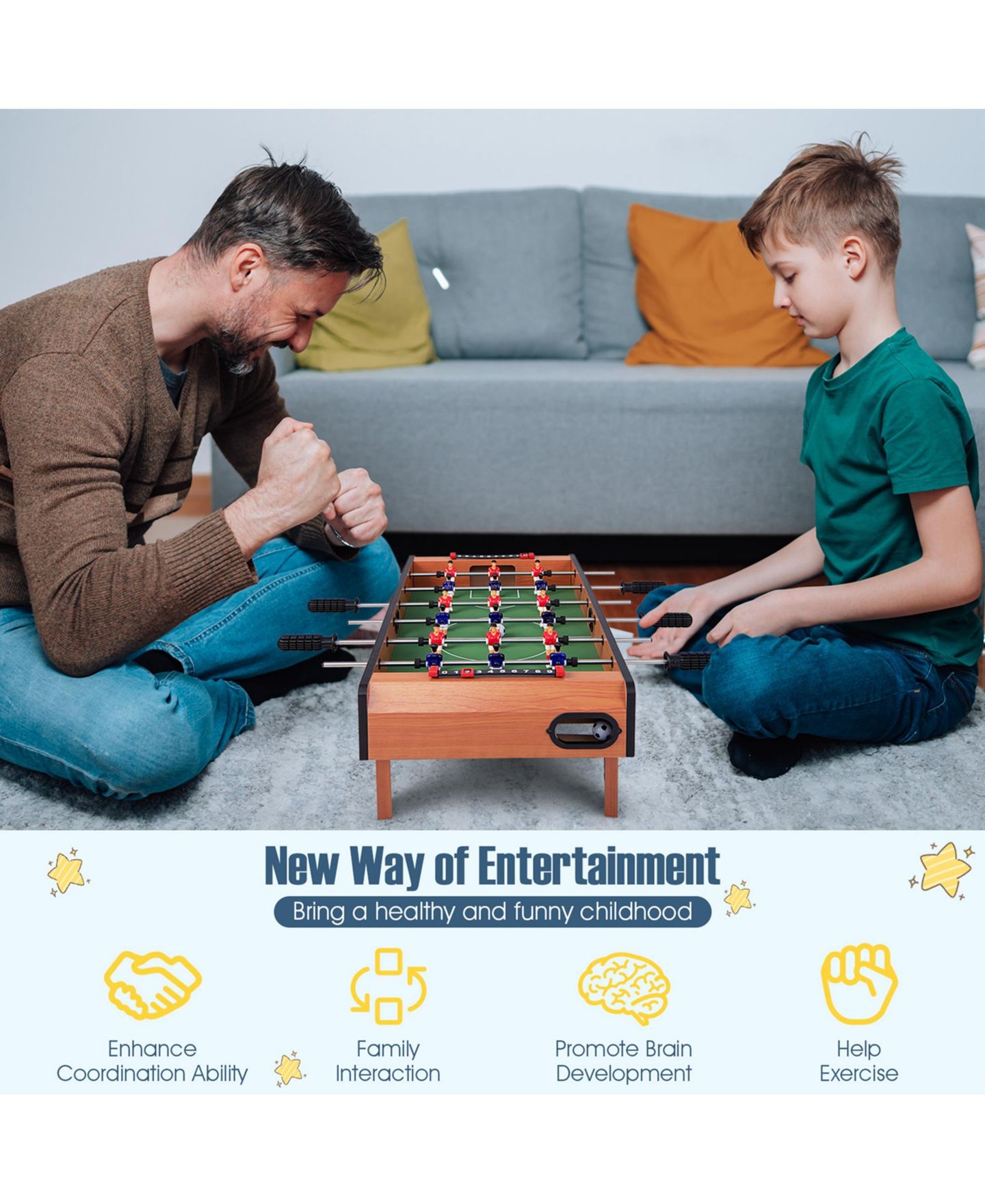 Детская игрушка Costway Competition 2-Player Foosball Table, от 3 лет, цвет: Натуральный — фото 4