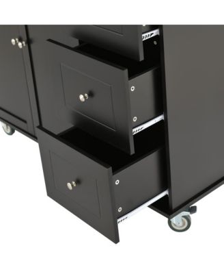 52.7" Rolling Kitchen Island with Drop Leaf, Solid Wood Top, Storage Cabinet & Drawers, Mobile Kitchen Cart