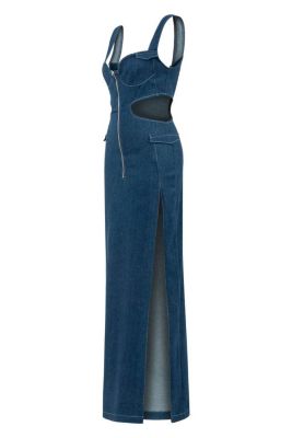 Women's Sosa Denim Maxi Dress - Stylish Cutout Jean Dress