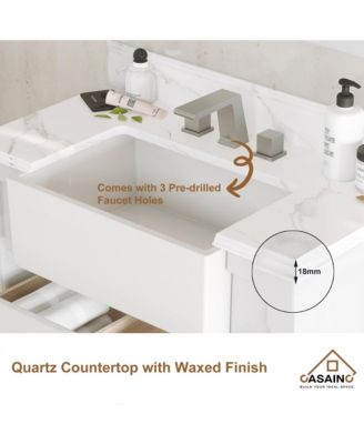 36-Inch Solid Wood Bathroom Vanity with Quartz Bullnose Top and Ceramic Basin