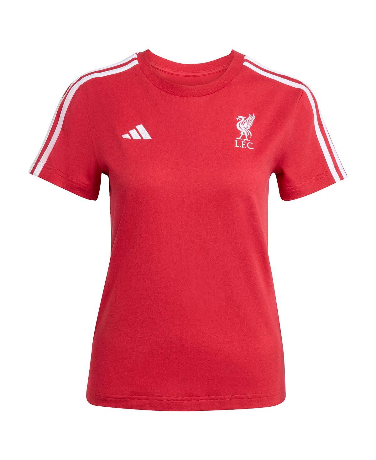 Adidas Originals Women's Red Liverpool Three-stripes T-shirt In Red