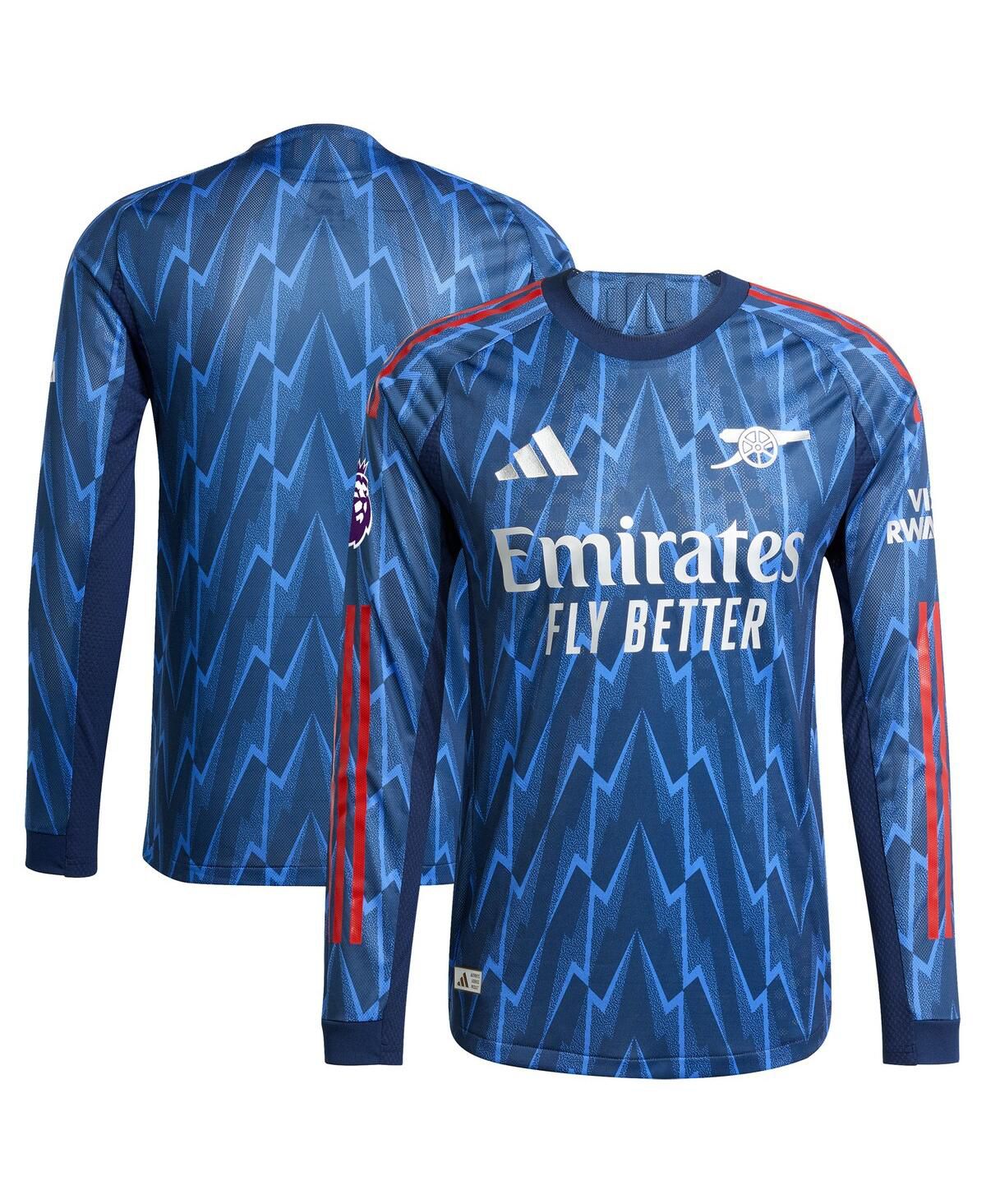 Мужская синяя футболка Arsenal 2025/26 Away Authentic с длинным рукавом и нашивкой