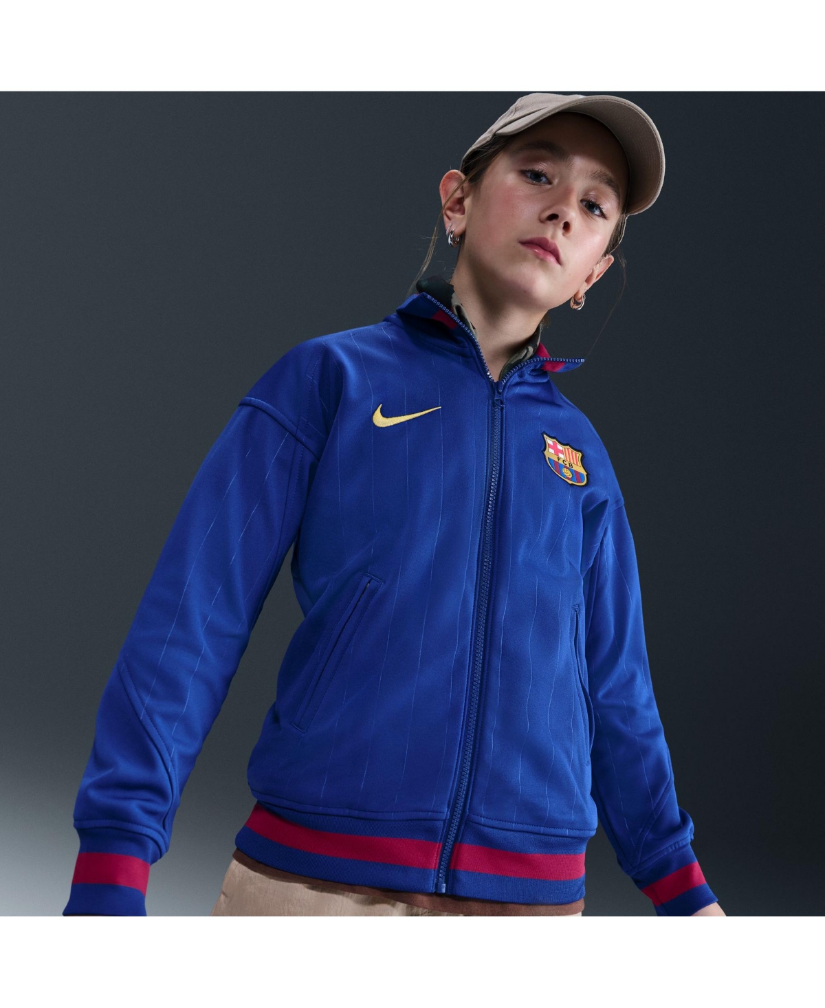 Nike Big Boys And Girls Blue Barcelona 2025/26 Home Academy Pro Anthem Performance Full-zip Jacket In Blue