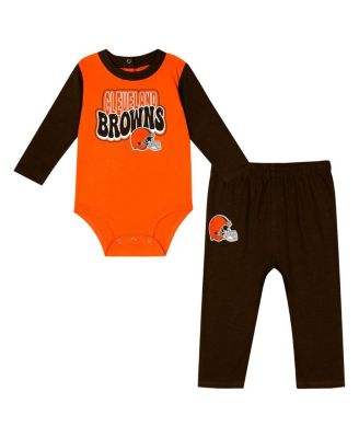 Outerstuff - Baby Boys and Girls Brown Cleveland Browns Double Up Long Sleeve Bodysuit and Pants Set