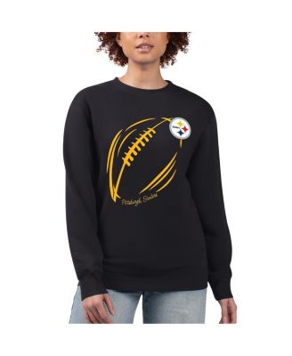 G-III 4Her by Carl Banks - Women's Black Pittsburgh Steelers Football Logo Graphic Fleece Tri-Blend Pullover Sweatshirt