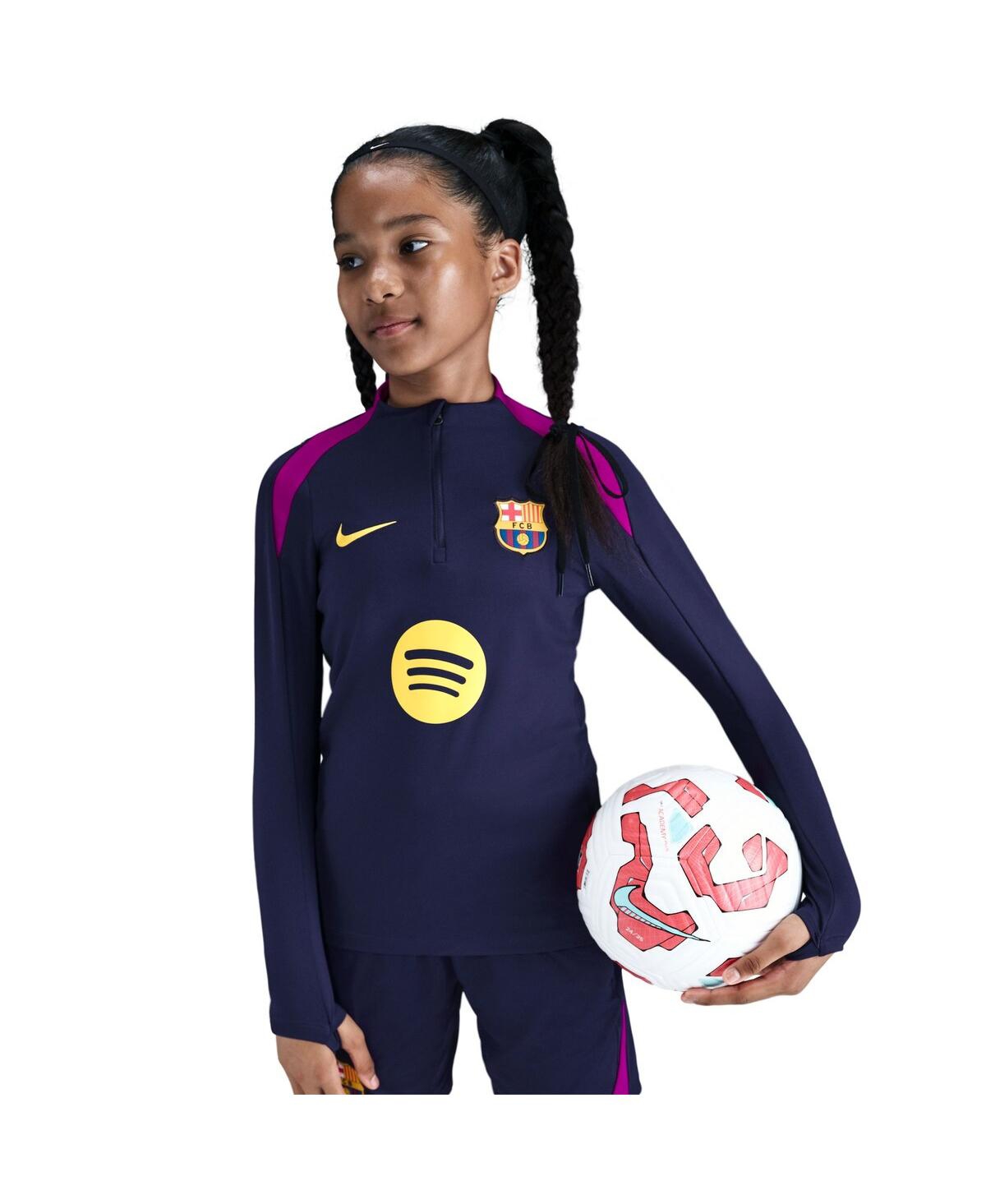 Nike Big Boys And Girls Navy Barcelona 2025/26 Strike Drill Quarter-zip Long Sleeve Top In Blue