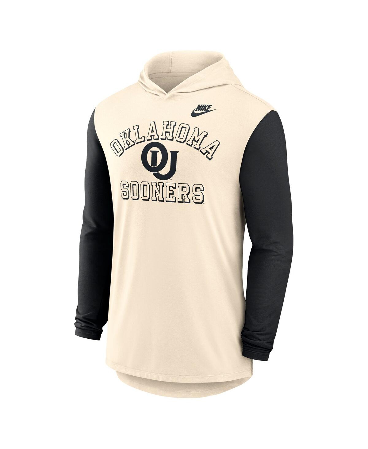 Nike Men's Natural/black Oklahoma Sooners Legacy Color-block Tri-blend Performance Long Sleeve Hoodie T-s In Neutral