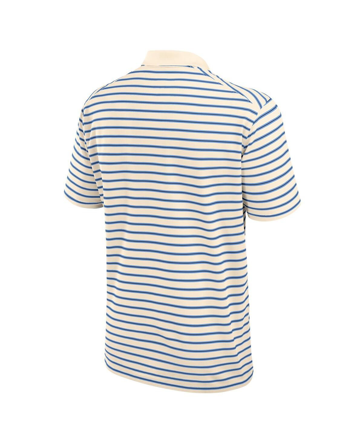 Jordan Men's Tan/carolina Blue North Carolina Tar Heels Striped Primary Logo Performance Polo Shirt In White