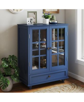 Storage Cabinet with Double Glass Doors and Drawer