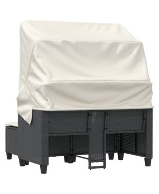 Garden Sofa Black PE Rattan 2-Seater Adjustable Armrests