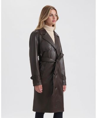 Women's Single Breasted PU Trench Coat
