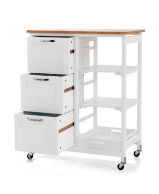 Rolling Kitchen Island Utility Storage Cart w/ 3 Storage Drawers & Shelves