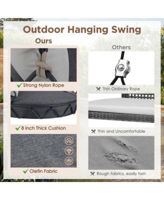 Gray Outdoor Hanging Swing Chair with 8 Inch Waterproof Cushion