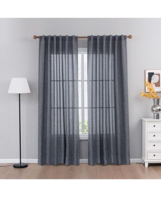 Faux Linen Texture Light Filtering Back Tab Curtains, Semi Sheer Farmhouse Window Curtains (2 Panels), 52"x84"