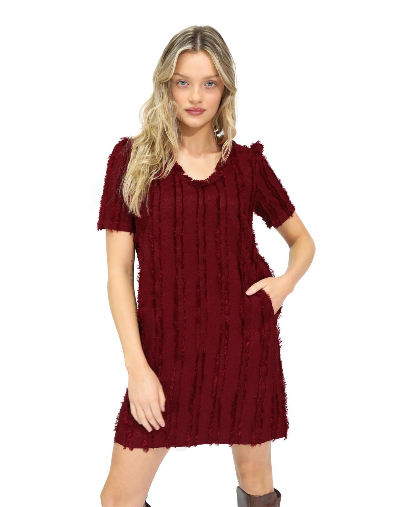 Женское платье Belle & Bloom Solana Boho Fringe Mini Shift, цвет: Бордовый — фото 1