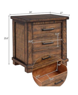 CASAINC Rustic Small Cabinet with Three Drawer Reclaimed Solid Wood Farmhouse Nightstand