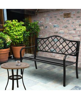 50'' Patio Garden Bench Loveseats Park Yard Furniture Decor Cast Iron Frame