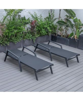 Lounge Chair With Armrests in Black Aluminum Frame, Set of 2