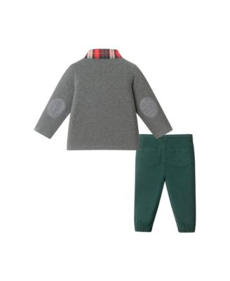 Infant Boys Grey Polo w/Plaid Collar & Twill Pull On Pant