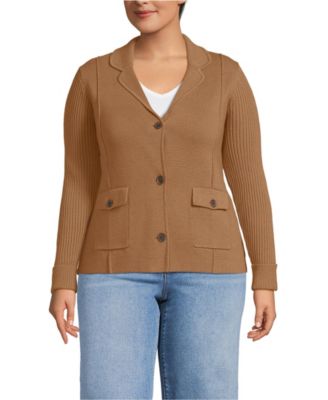 Women's Plus Size Drifter Ribbed Collared Blazer Sweater