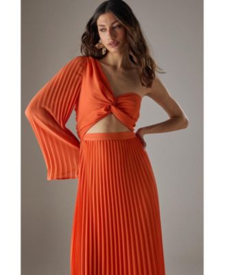 Chiffon One Shoulder Cut Out Midi Dress