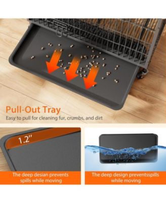 27" Grey & Black Modern Furniture-Style Dog Crate with Double Door, 360° Rotating Wheels, Anti-Slip Feet & Divider, End Table Design