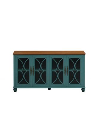 4-Door Storage Cabinet with Tempered Glass Doors