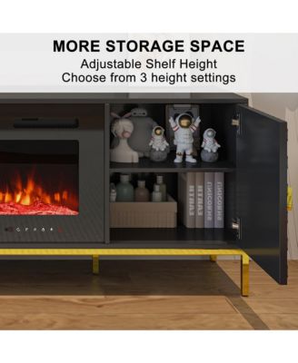 70 inches MDF TV Stand with 36 inches Fireplace and Storage Cabinets