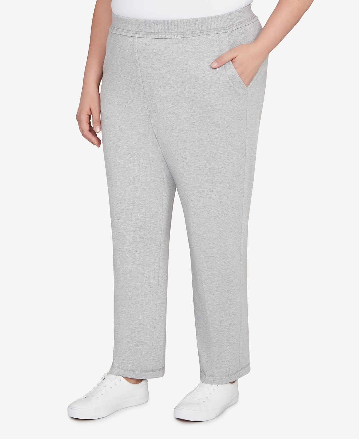 Alfred Dunner Plus Size Casual Vibe Cozy Medium Length Slant Pocket Pants In Gray