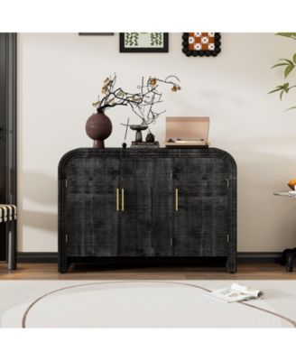 Retro Minimalist Curved Cabinet with Gold Handles and Adjustable Dividers