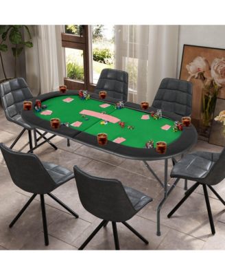 8 Players Poker Table with 8 Cup Holders & Comfy Armrests Smooth Felt Surface