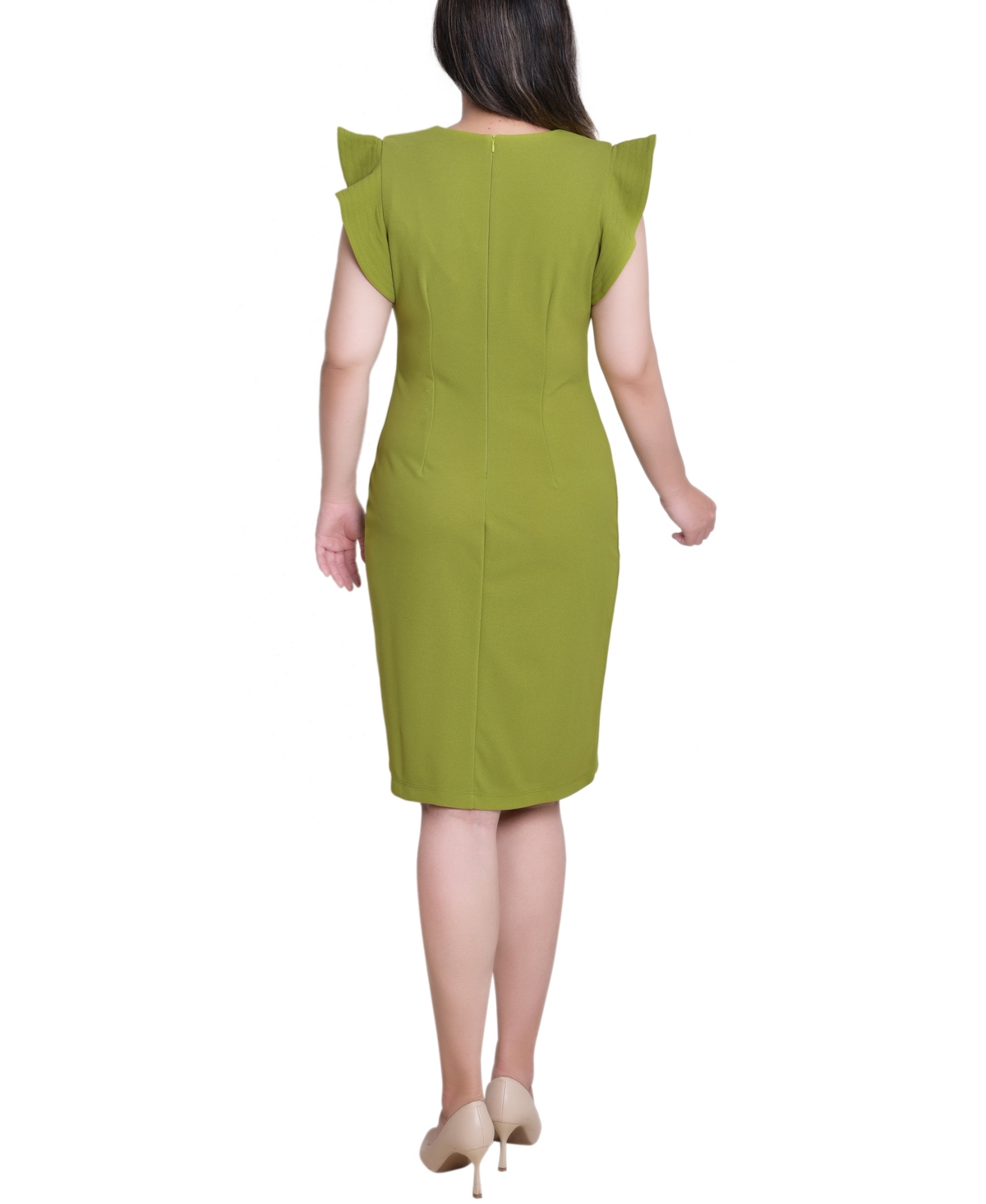 Ny Collection Women's Ruffle Sleeve Scuba Dress In Green