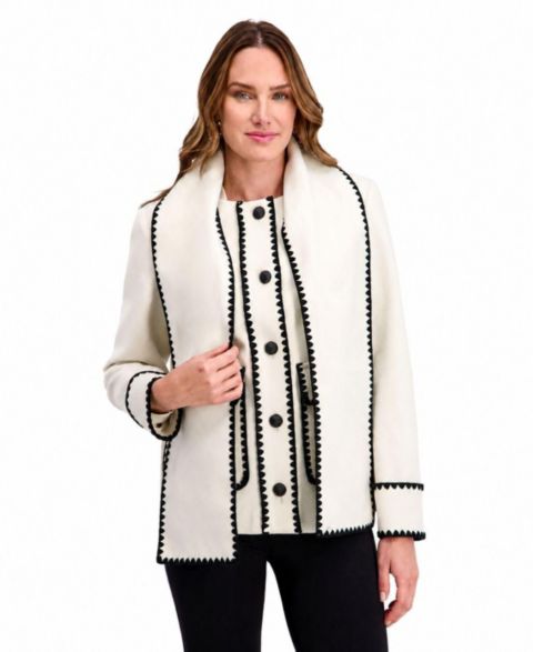 Женские куртки Kensie Scarf Collar Faux Wool Jacket with Whipstitch Detail