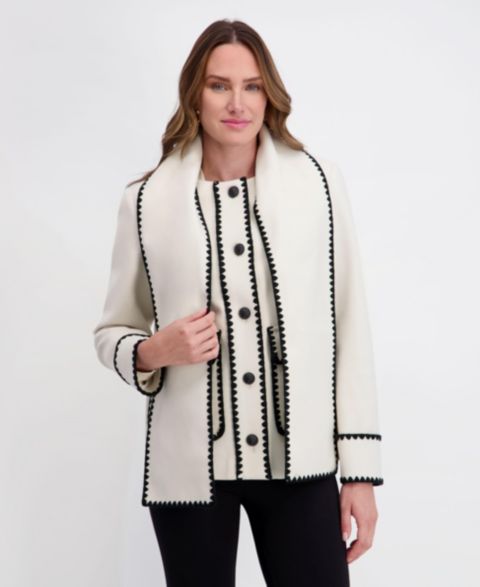 Женские куртки Kensie Women's Scarf Collar Faux Wool Jacket with Whipstitch Detail