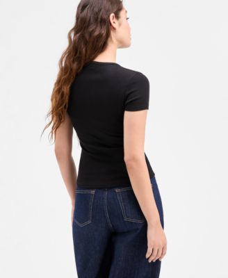 Women's Slim Rose Logo Ribbed Short-Sleeve T-Shirt