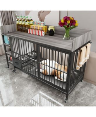 57 in. W x 33 in. H x 24 in. D Large Pet Cage with Storage Rack Drawers with Stainless Steel Food in Black
