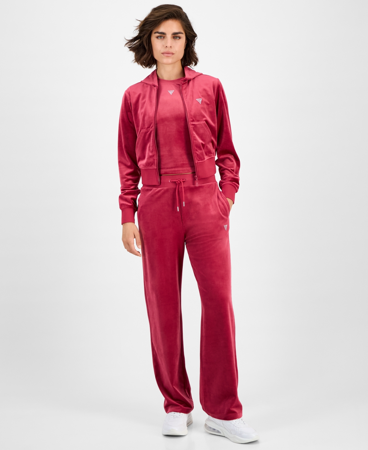 Guess Women's Couture Short-Sleeve Regular Velour T-Shirt