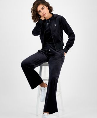 Women's Couture Cropped Velour Hoodie, Short Sleeve T-Shirt & Couture Straight-Leg Velour Pants