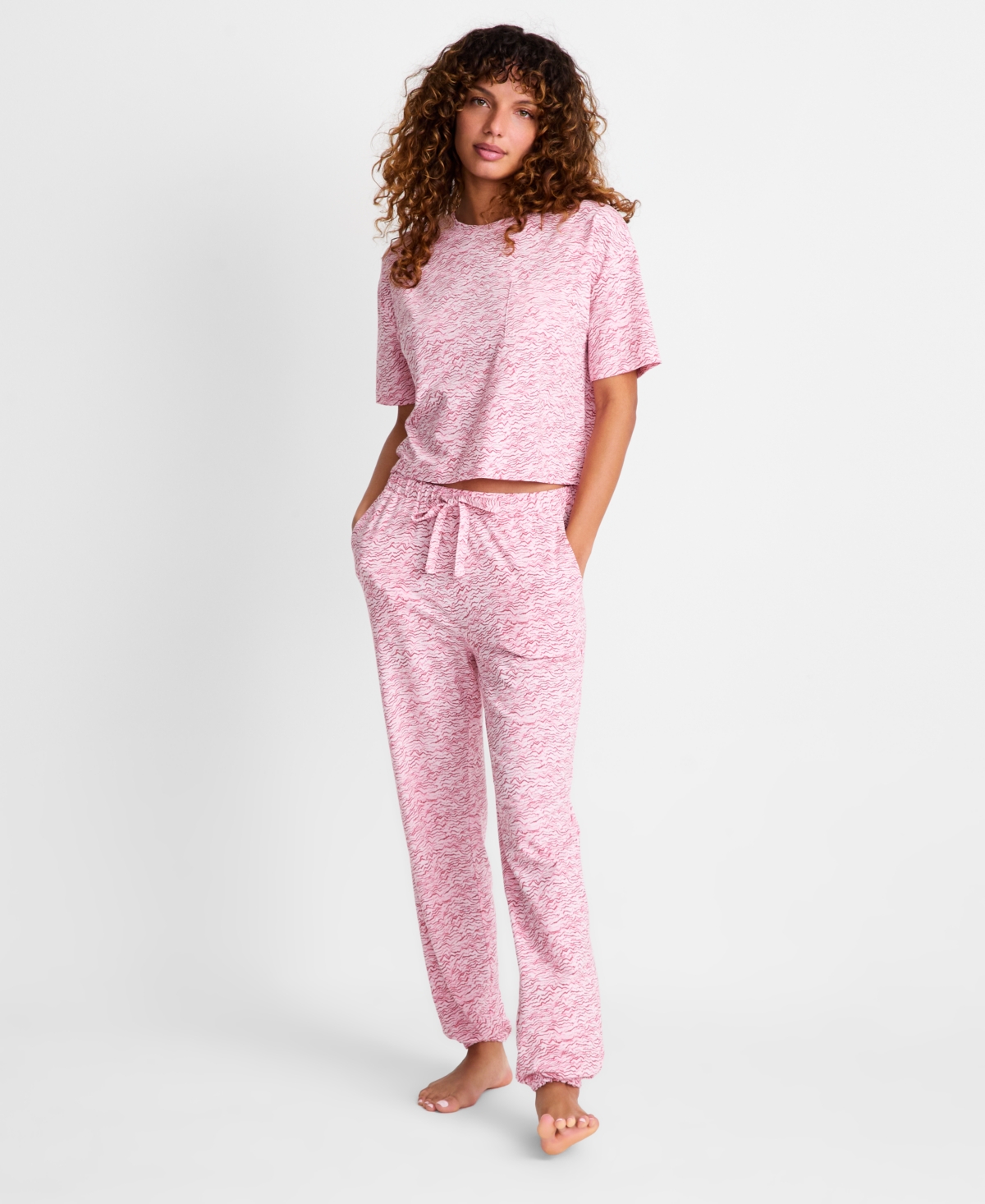 State of Day Women's 2-Piece Short-Sleeve T-Shirt and Joggers Pajama Set, Macy's Exclusive