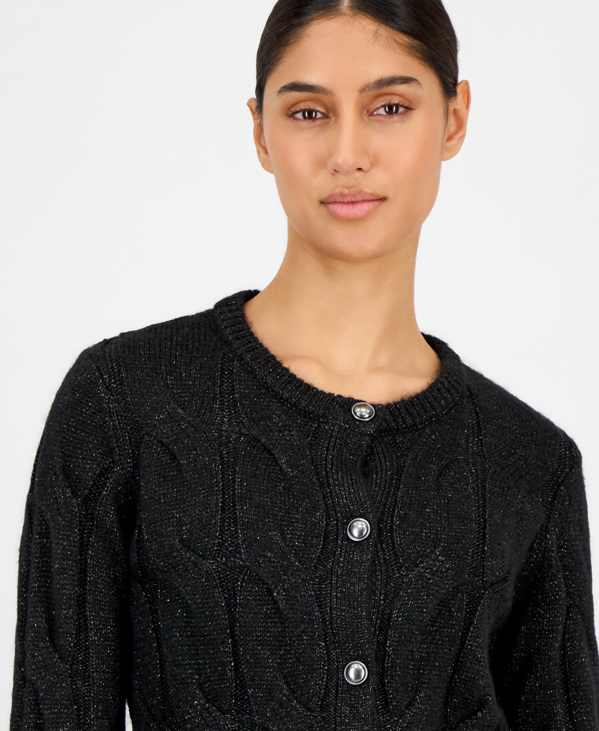 T Tahari Women's Metallic Cable-Knit Cardigan